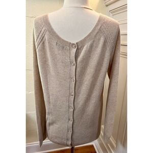 Splendid 100% Pure Cashmere Scoop Neck Sweater With Button Up Back Sz M Lt Brown